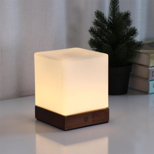 Minimalistische Tafellamp met Houten Accenten en Matglas – 15x15 cm Sfeervolle Verlichting voor Elk Interieur 1