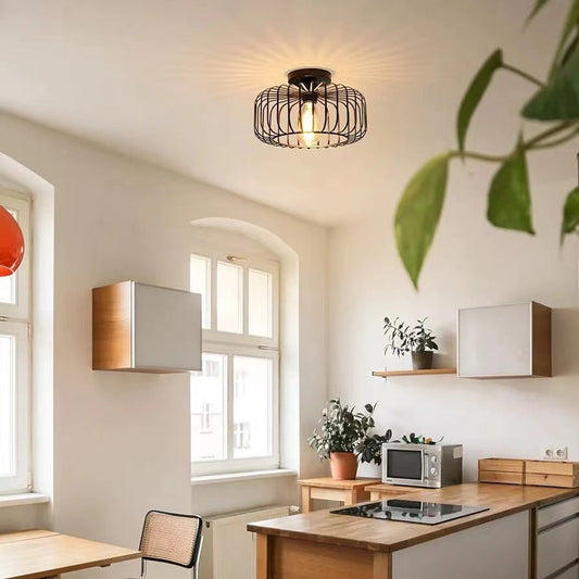 Moderne Zwarte Plafondlamp in Vogelkooi-Stijl met LED – Industrieel Design voor Minimalistische Interieurs 1