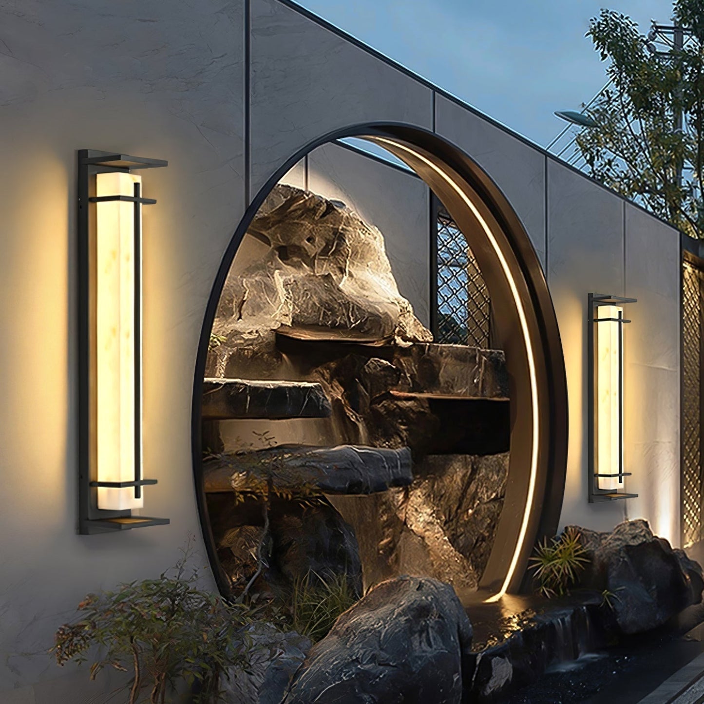 Moderne Buitenlamp met Marmerlook & RVS – IP65 LED Wandlamp