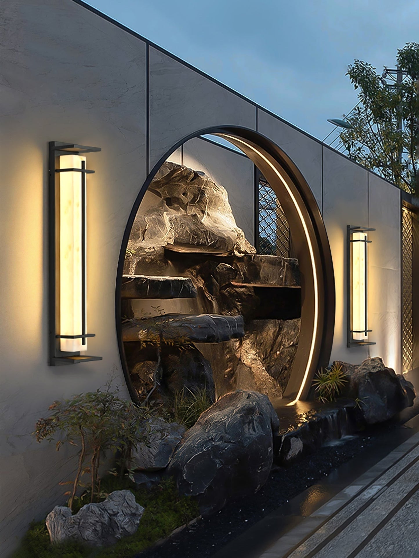 Moderne Buitenlamp met Marmerlook & RVS – IP65 LED Wandlamp