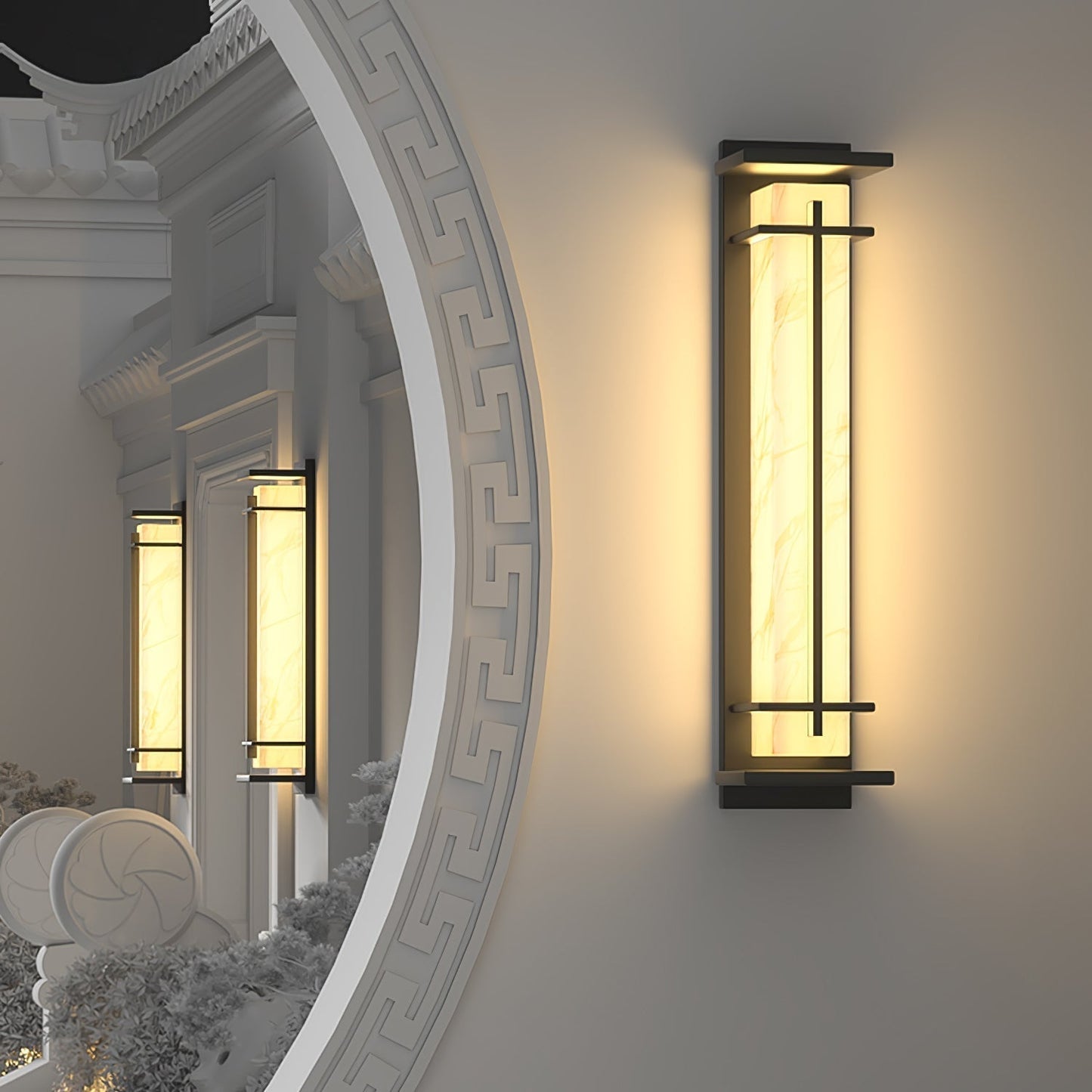 Moderne Buitenlamp met Marmerlook & RVS – IP65 LED Wandlamp