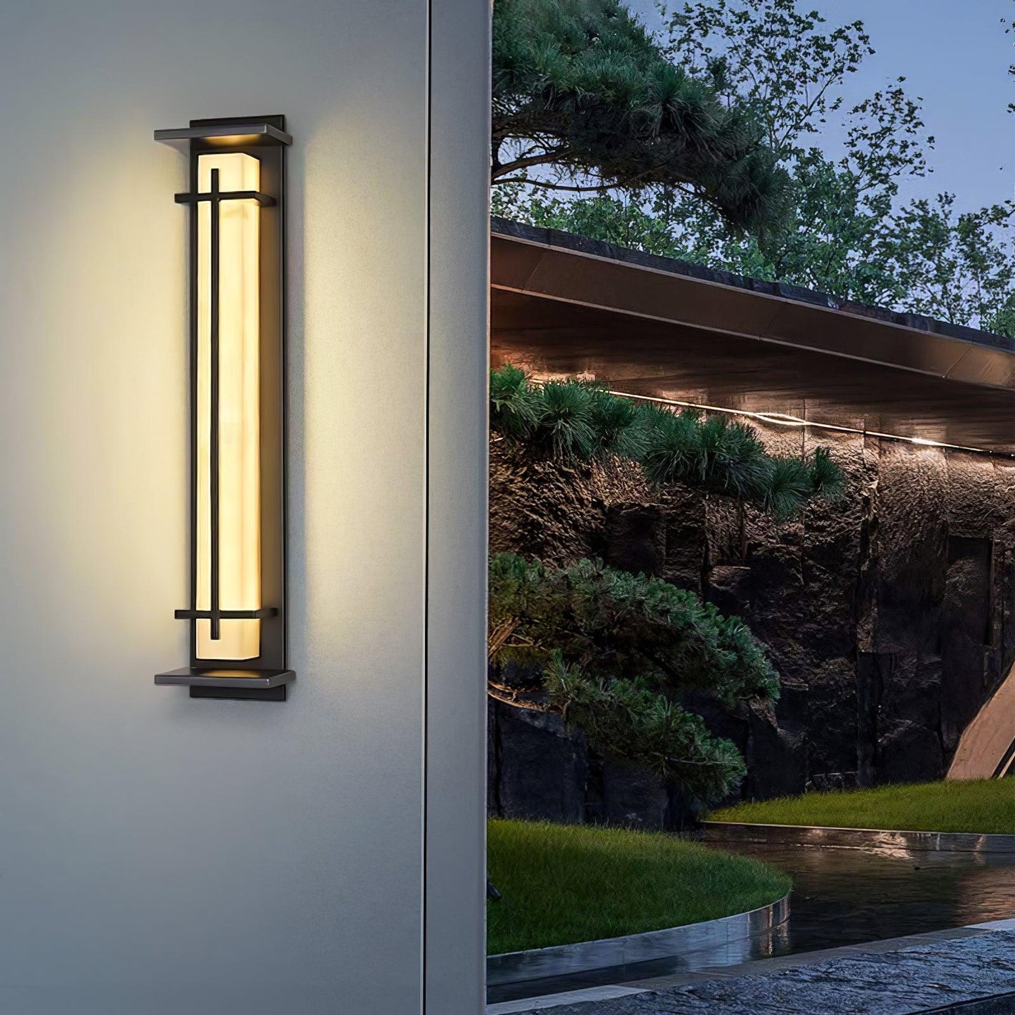 Moderne Buitenlamp met Marmerlook & RVS – IP65 LED Wandlamp