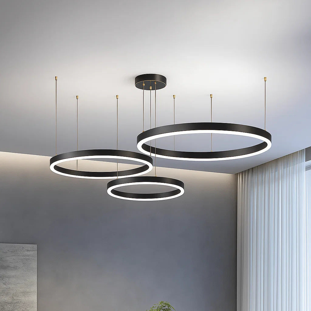 Moderne Ronde Hanglamp Zwart voor Eetkamer en Woonkamer - Dimbare Verlichting met Cirkelvormig Ontwerp