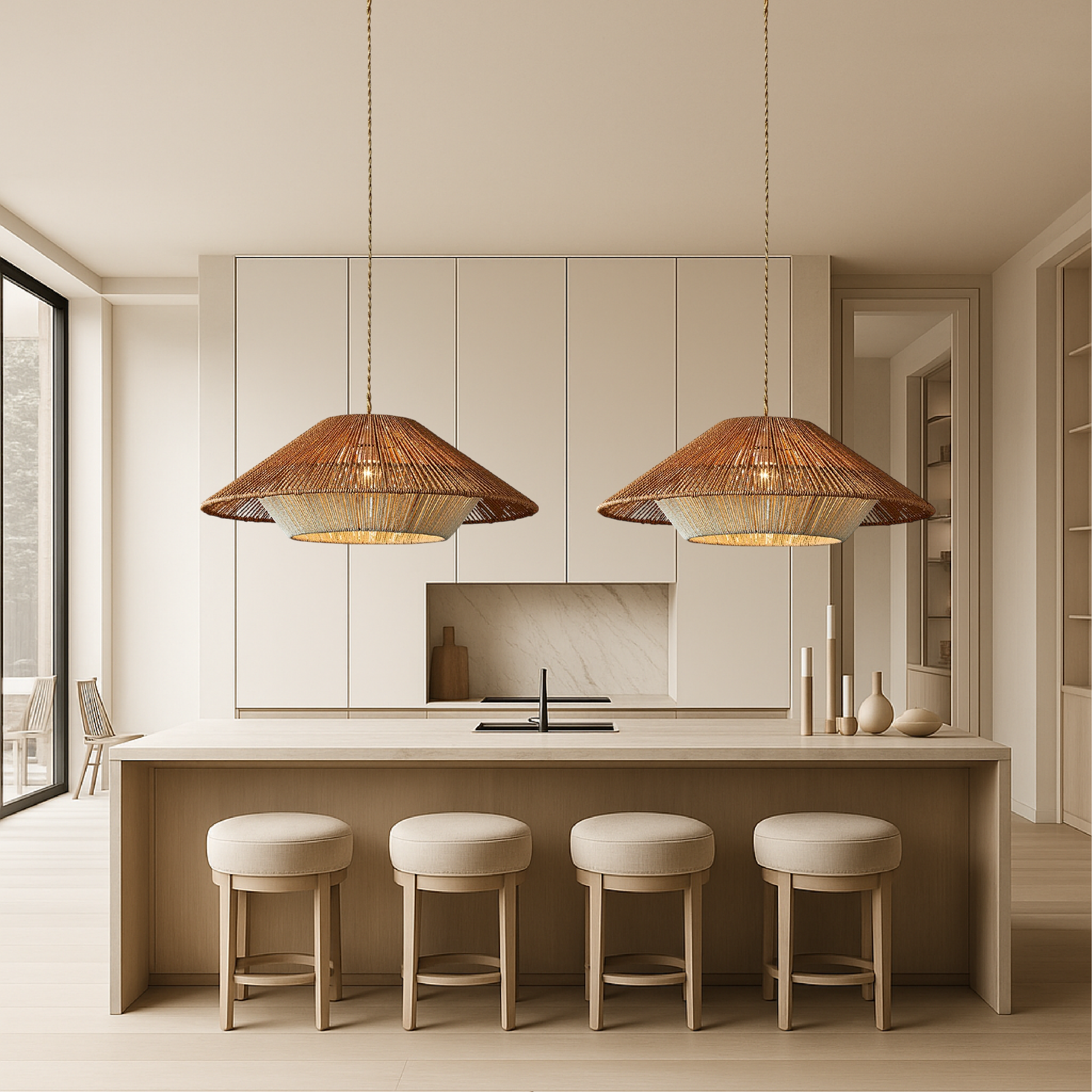 Bamboe Hanglamp met LED Verlichting – Verstelbare Hoogte voor Eetkamer of Woonkamer, Handgeweven Design 5