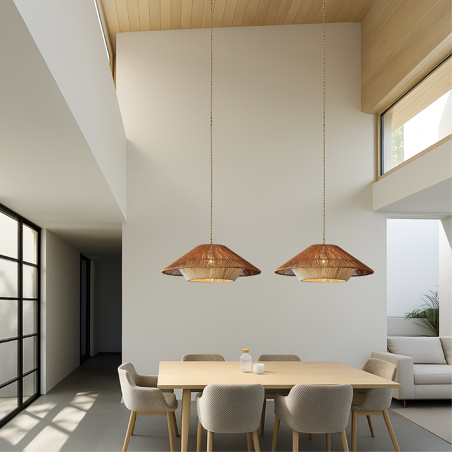 Bamboe Hanglamp met LED Verlichting – Verstelbare Hoogte voor Eetkamer of Woonkamer, Handgeweven Design 6