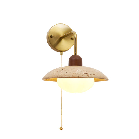 Cerozia Wandlamp van Geel Travertin met Glazen Diffuser – Elegante Muurlamp voor Binnen, Modern en Tijdloos Design 1