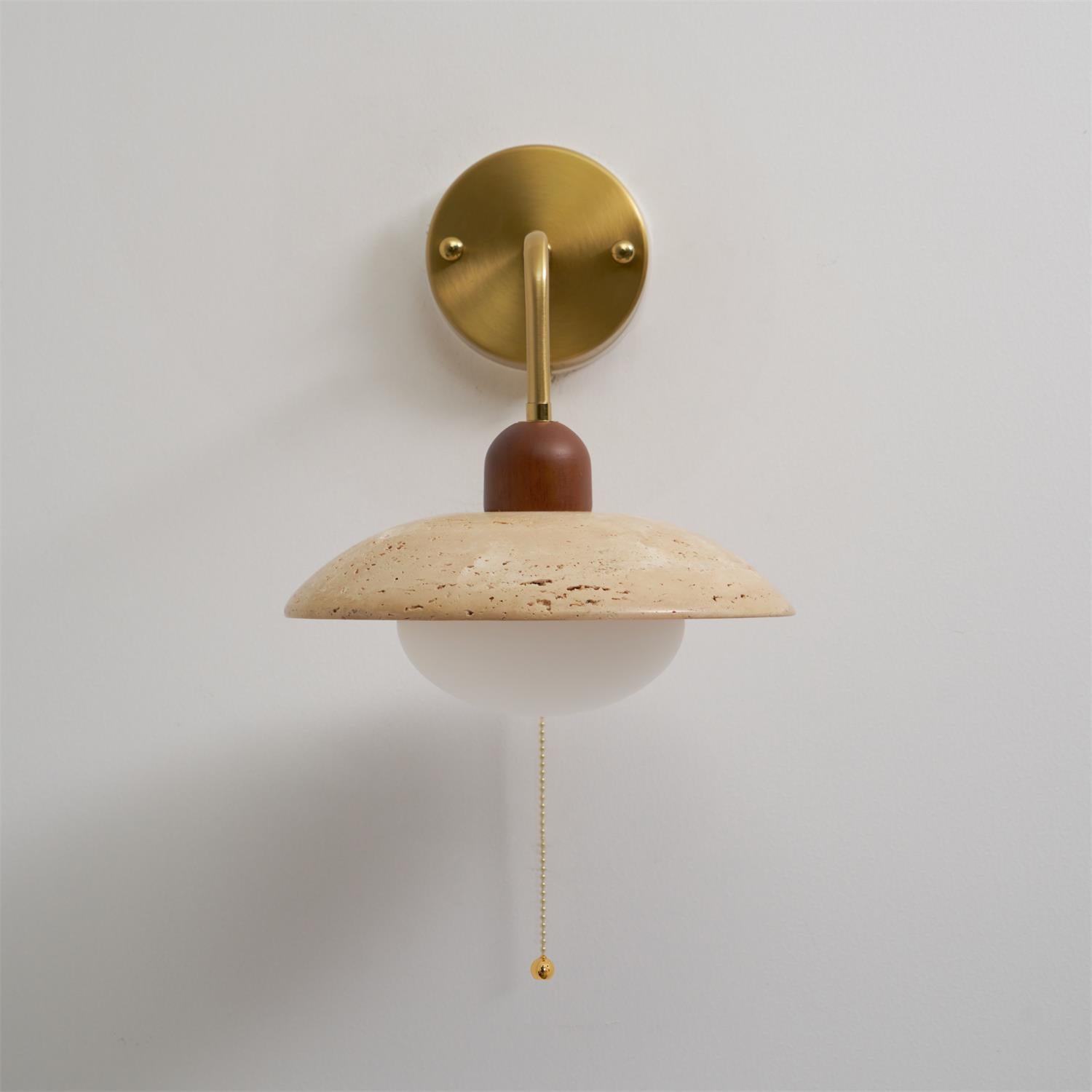 Cerozia Wandlamp van Geel Travertin met Glazen Diffuser – Elegante Muurlamp voor Binnen, Modern en Tijdloos Design 6