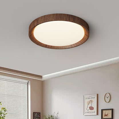 Donker Houten Plafondlamp met Warm LED Licht – Scandinavische Plafonniere voor Slaapkamer en Woonkamer, Diameter 45 cm 2