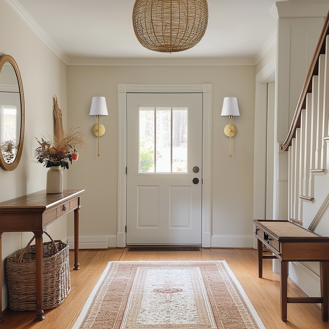 Draadloze Wandlampen Set van 2 - Luxe Zwart en Goud met Stofschaduw voor Binnengebruik 8