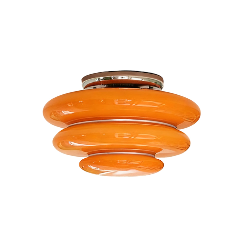 Gelaagde Plafondlamp met Honing-Oranje Glas en Chroomafwerking – Retro Plafonniere voor Woonkamer en Slaapkamer 0