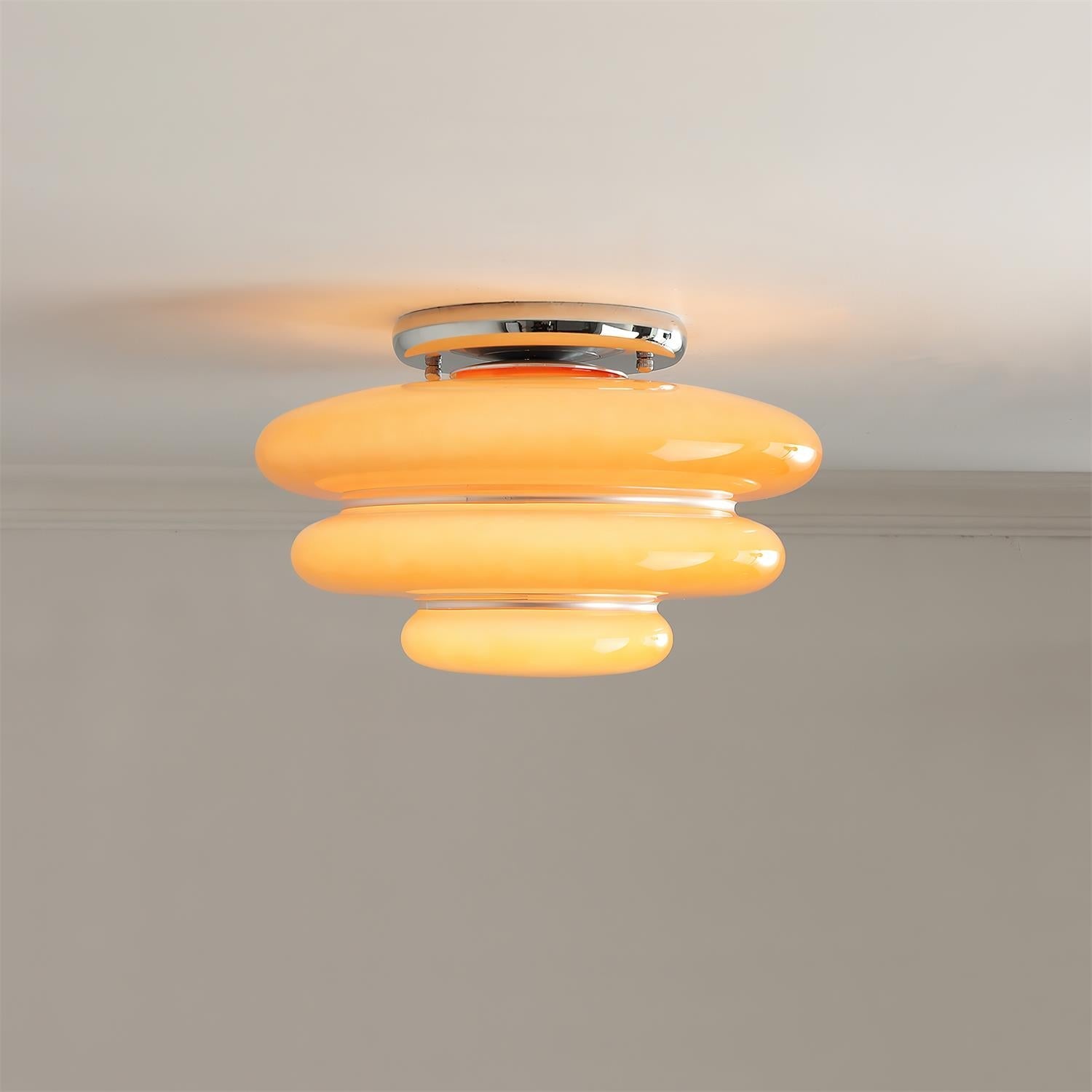 Gelaagde Plafondlamp met Honing-Oranje Glas en Chroomafwerking – Retro Plafonniere voor Woonkamer en Slaapkamer 4