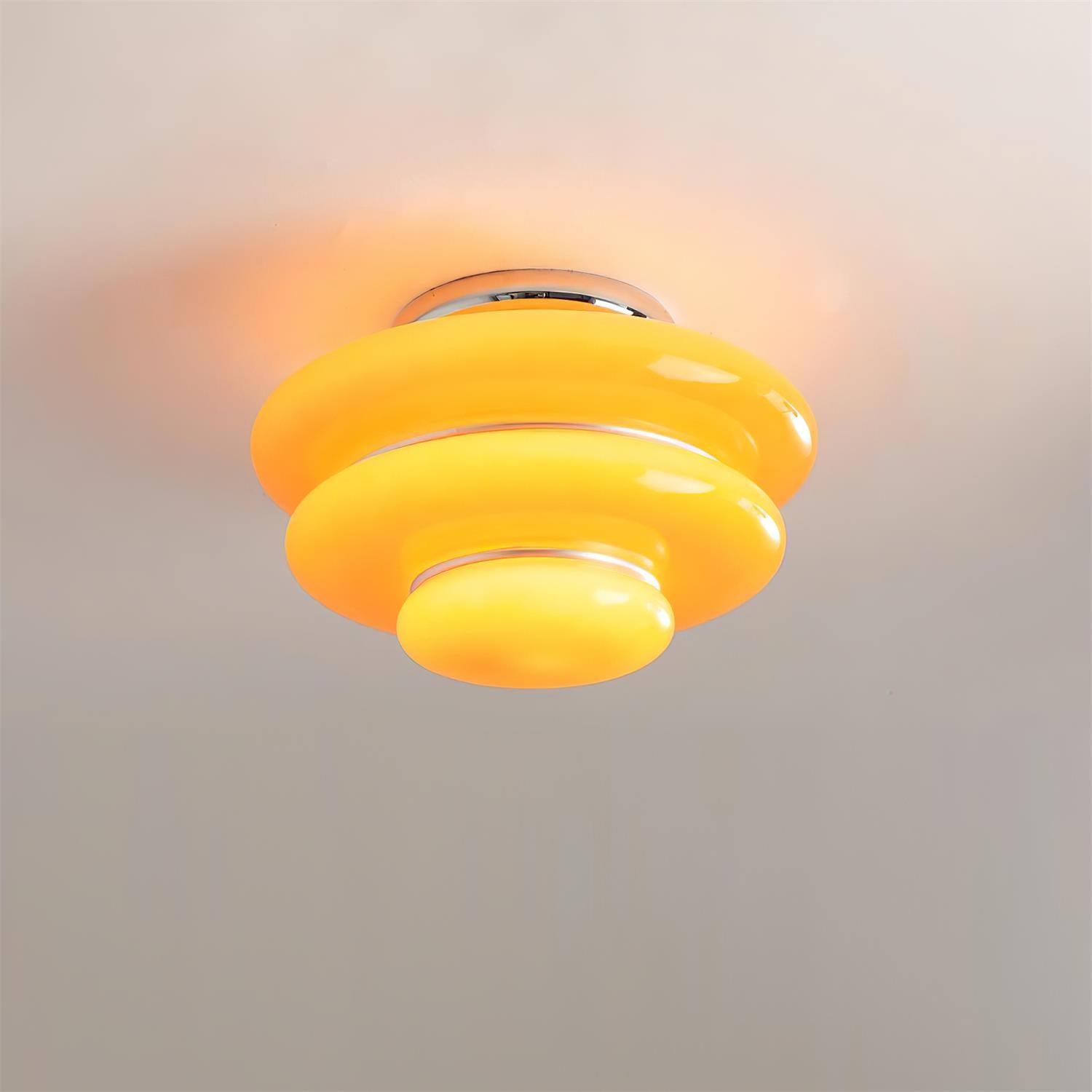 Gelaagde Plafondlamp met Honing-Oranje Glas en Chroomafwerking – Retro Plafonniere voor Woonkamer en Slaapkamer 7
