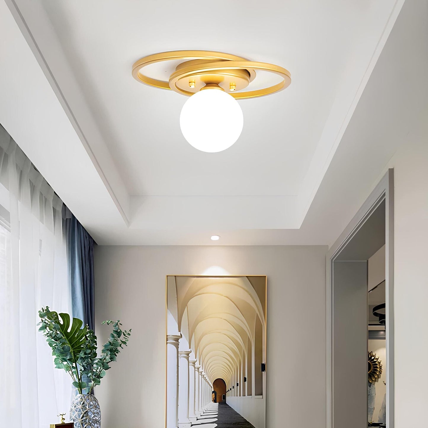 Gouden LED Plafondlamp met Bolvormig Design voor Slaapkamer en Kleine Ruimtes – Energiezuinige Plafonniere 1
