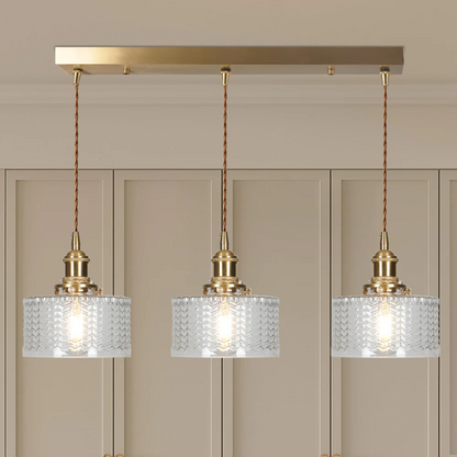 Hanglamp met Geribbelde Glazen Kap en Messingkleurig Armatuur – Verstelbare Hoogte tot 150 cm voor Eettafel en Woonkamer 16