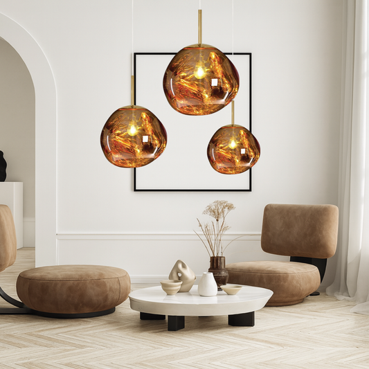 Hanglamp van Gesmolten Glas - Verstelbare LED Eetkamer Lamp voor Woonkamer en Eettafel, Organisch Ontwerp, Warm Wit Licht 1