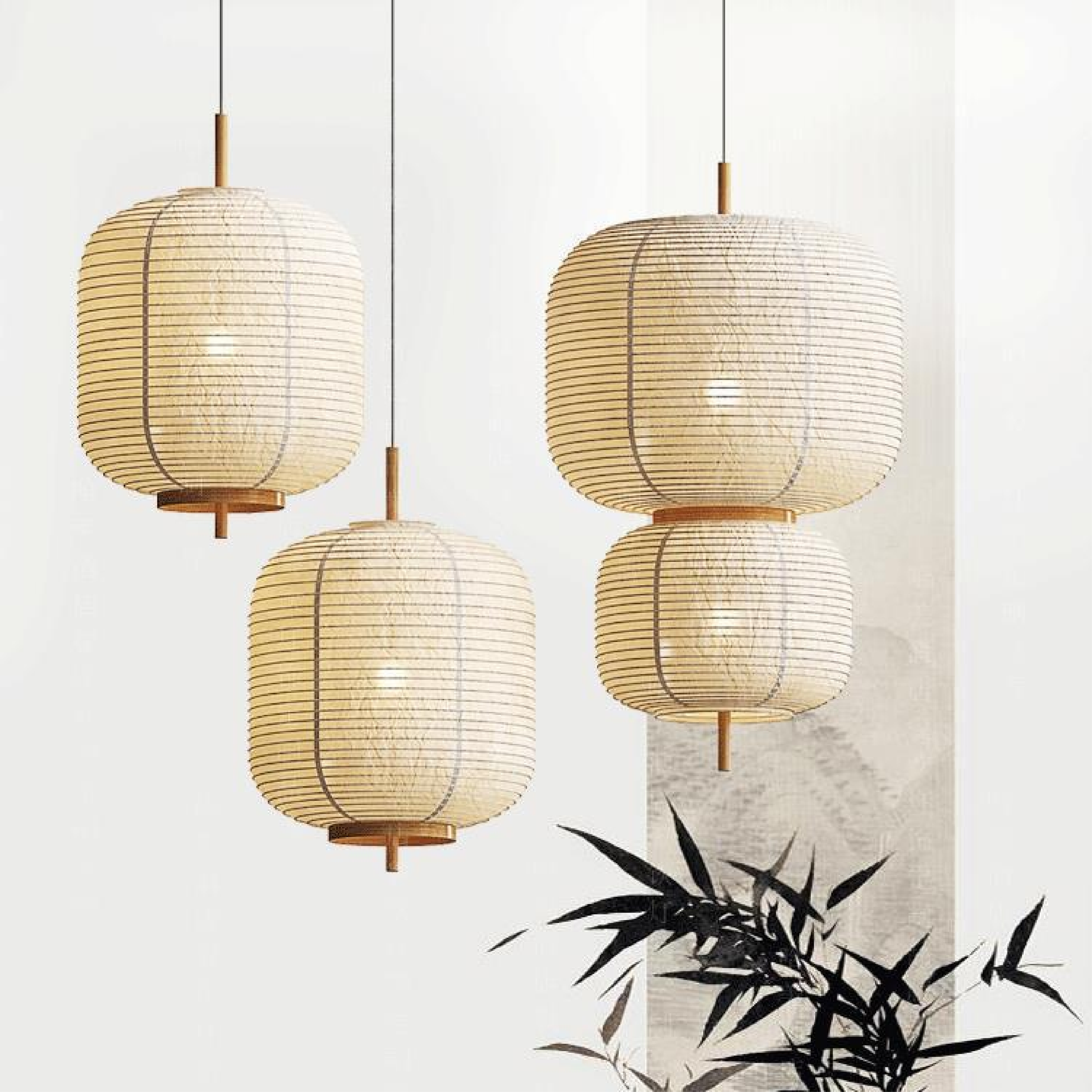 Japans Rijstpapier Hanglamp – Minimalistisch Design voor Woonkamer of Eetkamer met Warm Wit Licht – Verstelbare Kabel 150 cm 1