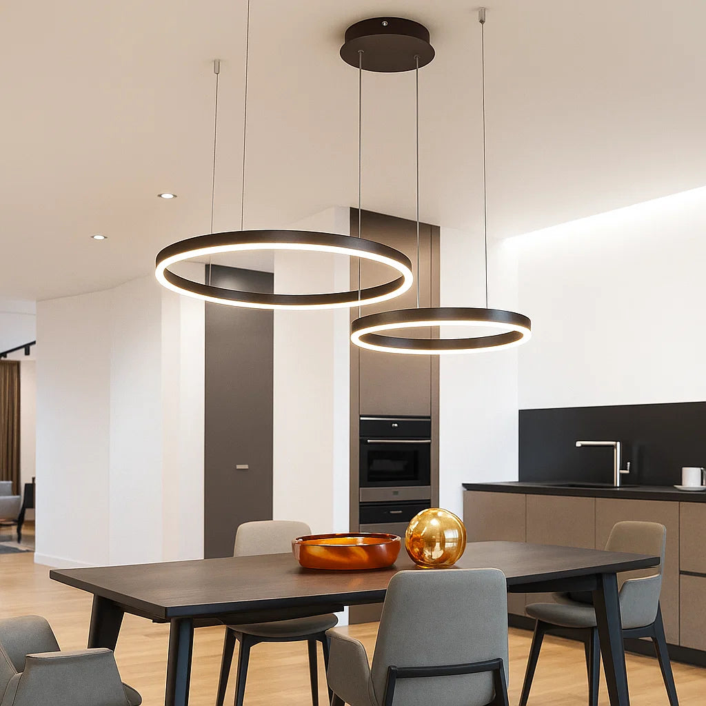 Moderne Ronde Hanglamp Zwart voor Eetkamer en Woonkamer - Dimbare Verlichting met Cirkelvormig Ontwerp
