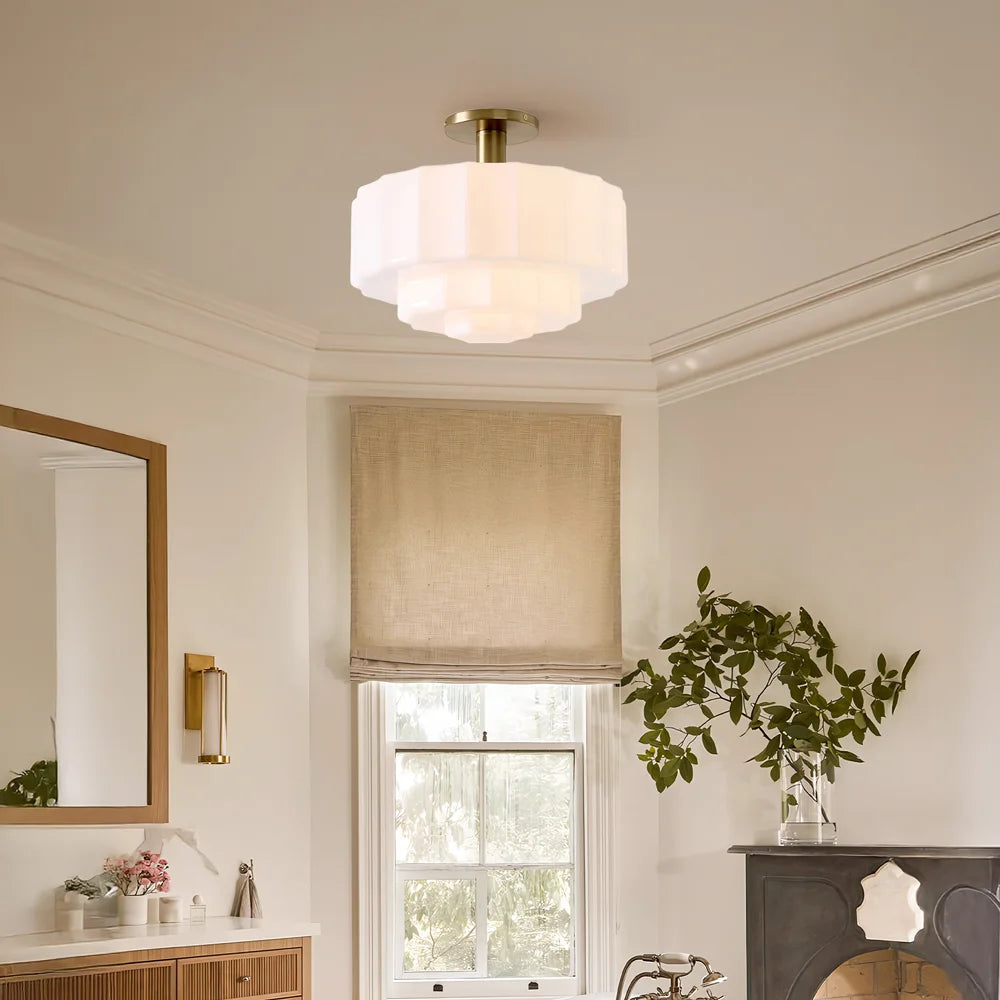 Minimalistische Plafondlamp van Melkglas – Gelaagde LED Plafonniere voor Slaapkamer en Woonkamer, Ø30 cm, Modern Design 1