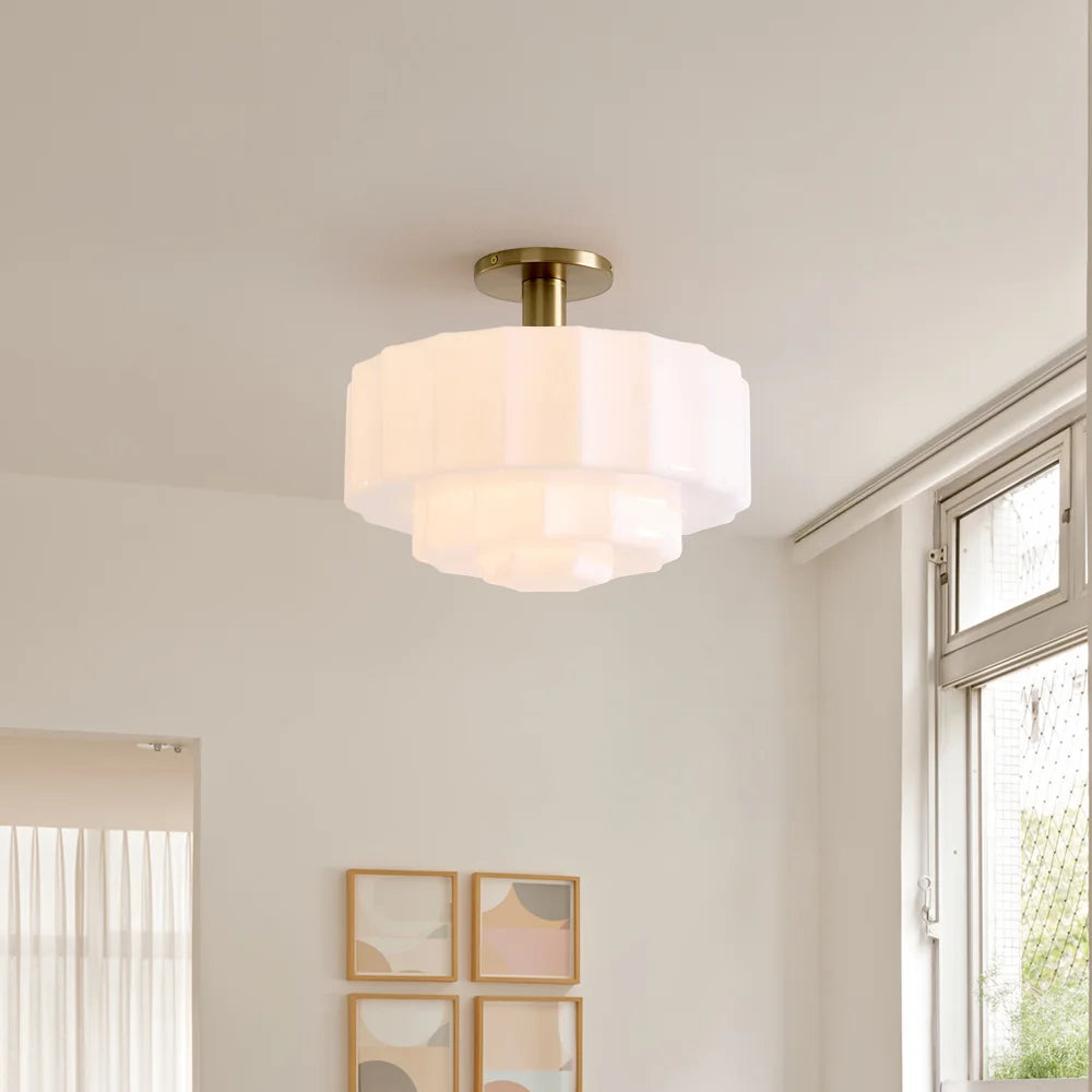 Minimalistische Plafondlamp van Melkglas – Gelaagde LED Plafonniere voor Slaapkamer en Woonkamer, Ø30 cm, Modern Design 3
