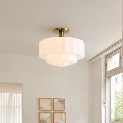Minimalistische Plafondlamp van Melkglas – Gelaagde LED Plafonniere voor Slaapkamer en Woonkamer, Ø30 cm, Modern Design 3