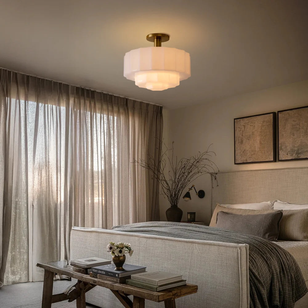 Minimalistische Plafondlamp van Melkglas – Gelaagde LED Plafonniere voor Slaapkamer en Woonkamer, Ø30 cm, Modern Design 6