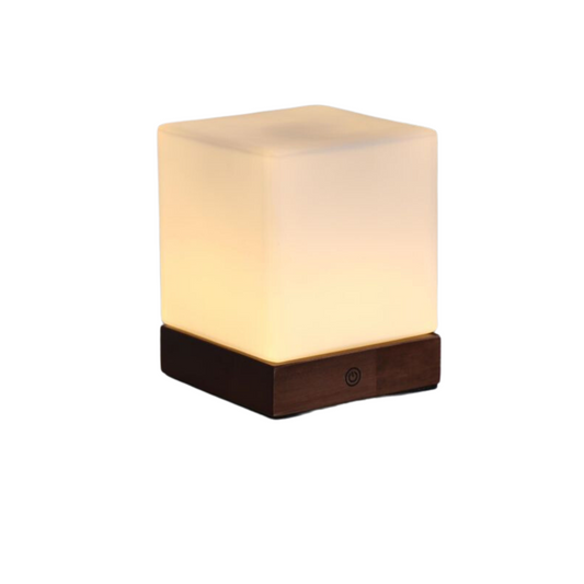 Minimalistische Tafellamp met Houten Accenten en Matglas – 15x15 cm Sfeervolle Verlichting voor Elk Interieur 0