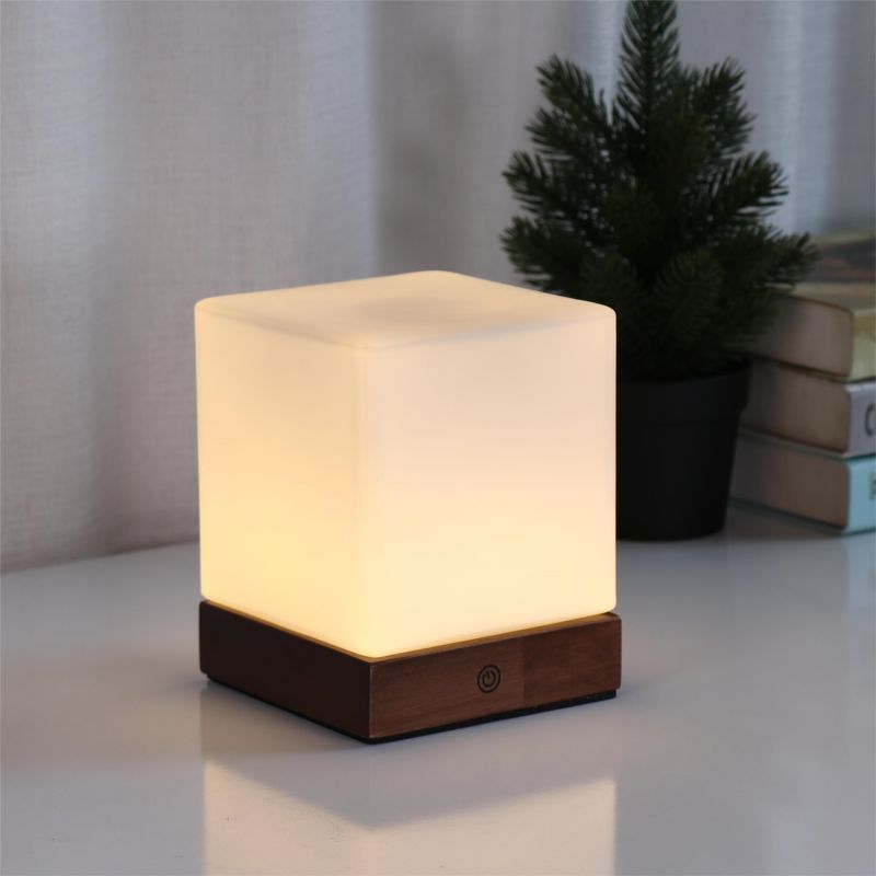 Minimalistische Tafellamp met Houten Accenten en Matglas – 15x15 cm Sfeervolle Verlichting voor Elk Interieur 1