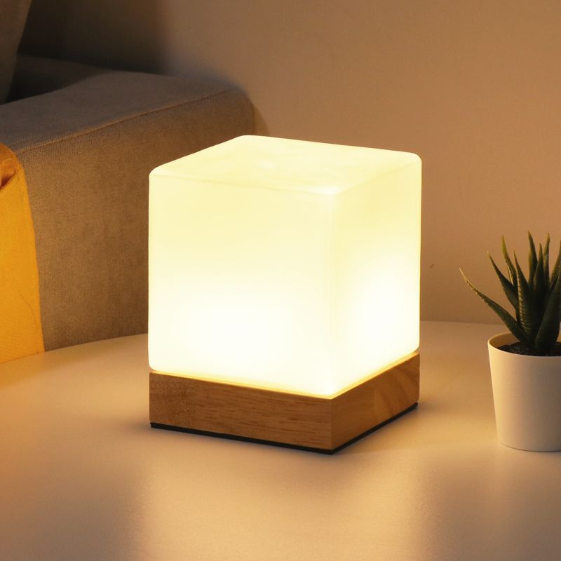 Minimalistische Tafellamp met Houten Accenten en Matglas – 15x15 cm Sfeervolle Verlichting voor Elk Interieur 5