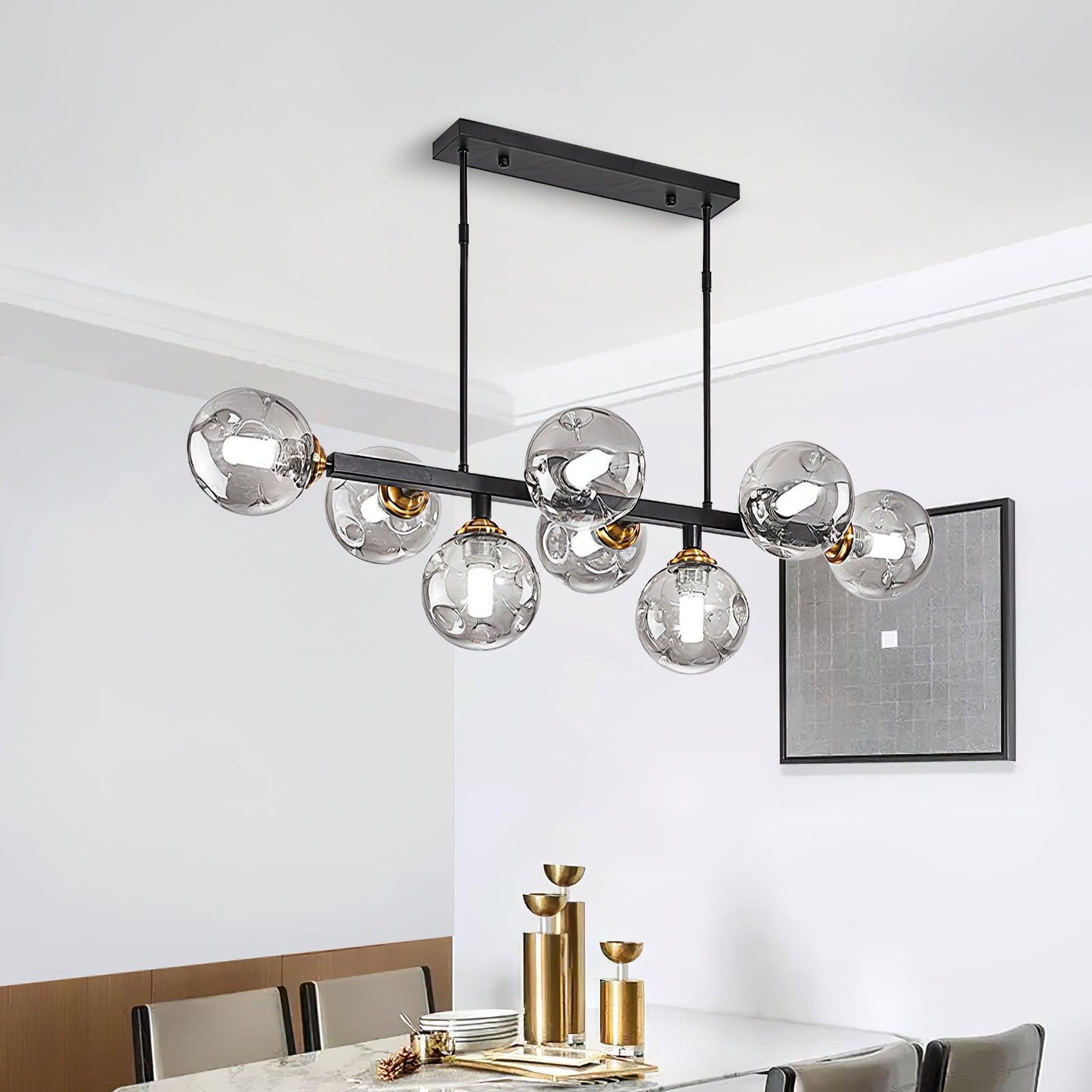 Moderne Hanglamp Zwart met Glazen Kappen voor Eettafel en Woonkamer – Stijlvolle Verlichting voor Elke Ruimte 8