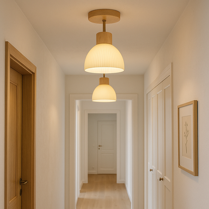 Moderne LED Plafondlamp Ailse van Hout en Glas voor Keuken en Eetkamer – E27 Verlichting 2