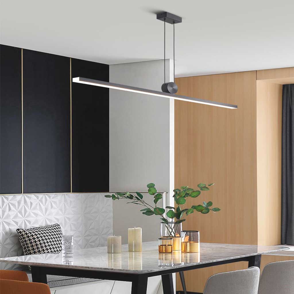 Moderne Lineaire Hanglamp in Zwart Aluminium met Dimbare LED en Instelbare Lichtkleuren 1