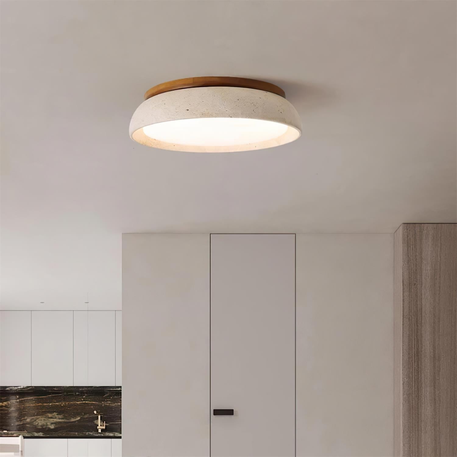 Moderne Plafondlamp van Travertin en Hout met LED Verlichting – Warm Wit Licht 3000K voor Slaapkamer en Woonkamer 3