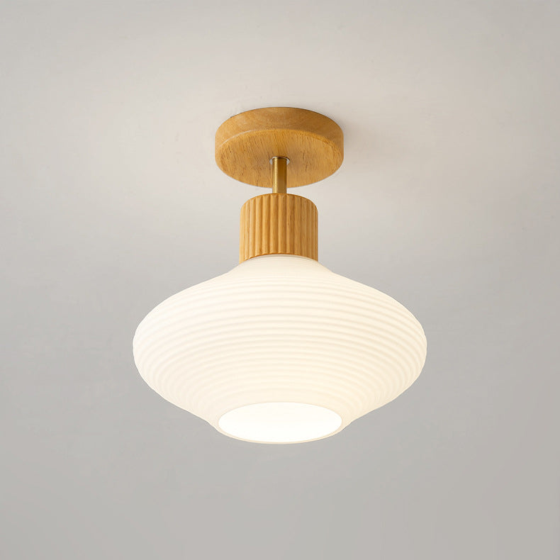 Moderne Plafondlamp van Walnoot en Glas – Compacte Plafonniere voor Slaapkamer en Woonkamer met E26 Fitting 5