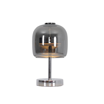 Moderne Tafellamp met Rookgrijs Glas en Verchroomde Voet - LED met Driekleurige Lichtinstellingen en USB Aansluiting 0