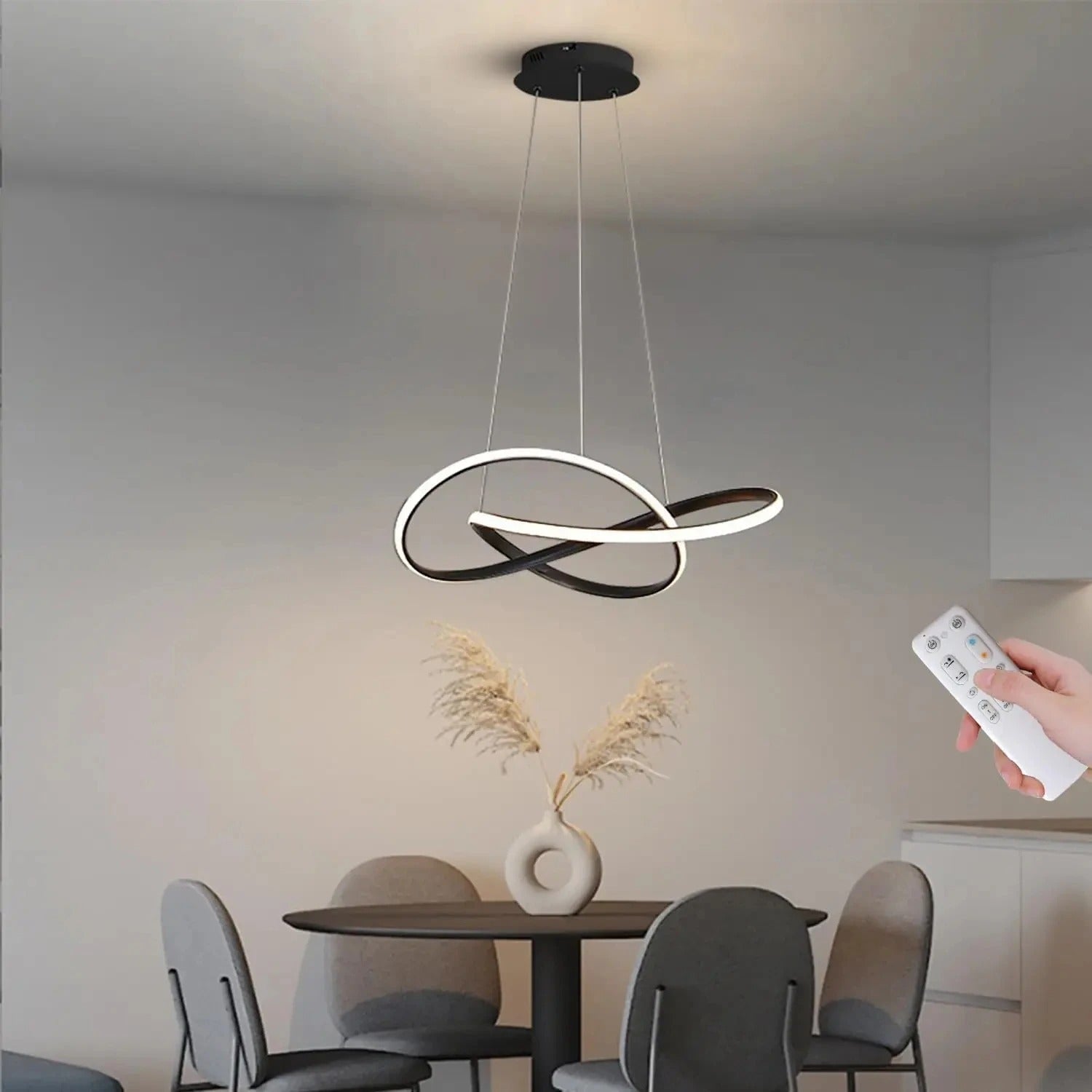 Moderne Zwarte Hanglamp voor Eettafel en Woonkamer – Dimbaar met Afstandsbediening en Aluminium Afwerking 8