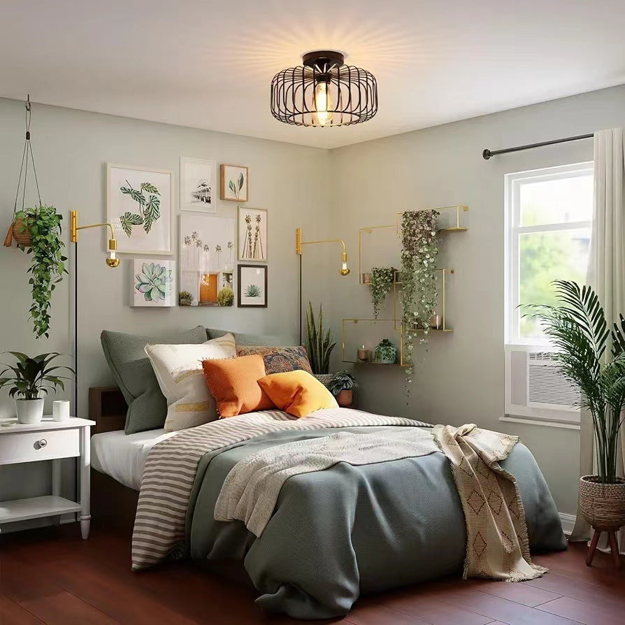 Moderne Zwarte Plafondlamp in Vogelkooi-Stijl met LED – Industrieel Design voor Minimalistische Interieurs 2