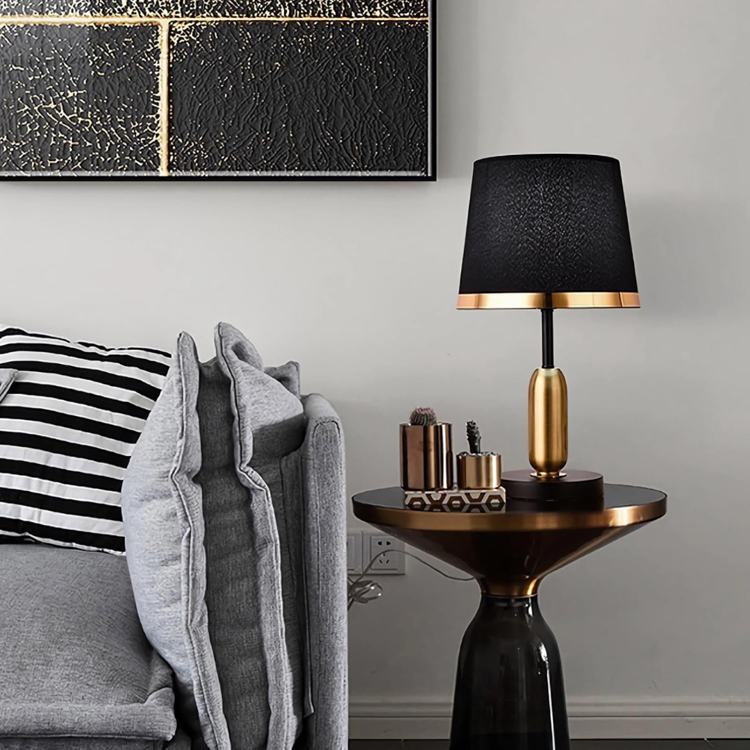 Moderne Zwarte Tafellamp van Stof – Uniek Ontwerp voor Woonkamer en Slaapkamer, E27 LED Verlichting, 25 x 42 cm 1