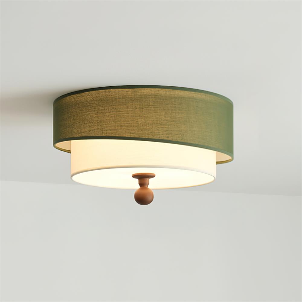 Olijfgroene Plafondlamp met Houten Detail – Retro en Moderne Plafonniere voor Slaapkamer en Interieur 2