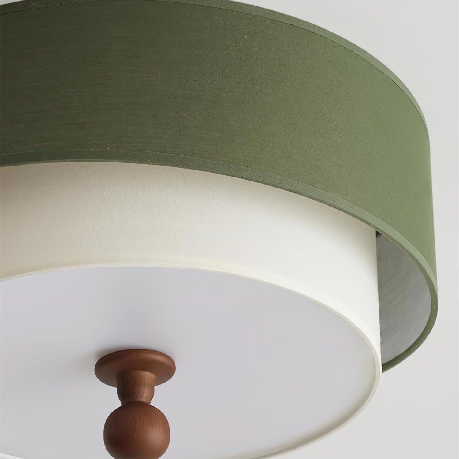 Olijfgroene Plafondlamp met Houten Detail – Retro en Moderne Plafonniere voor Slaapkamer en Interieur 5