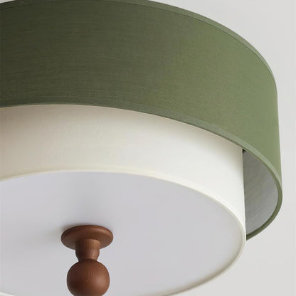 Olijfgroene Plafondlamp met Houten Detail – Retro en Moderne Plafonniere voor Slaapkamer en Interieur 5