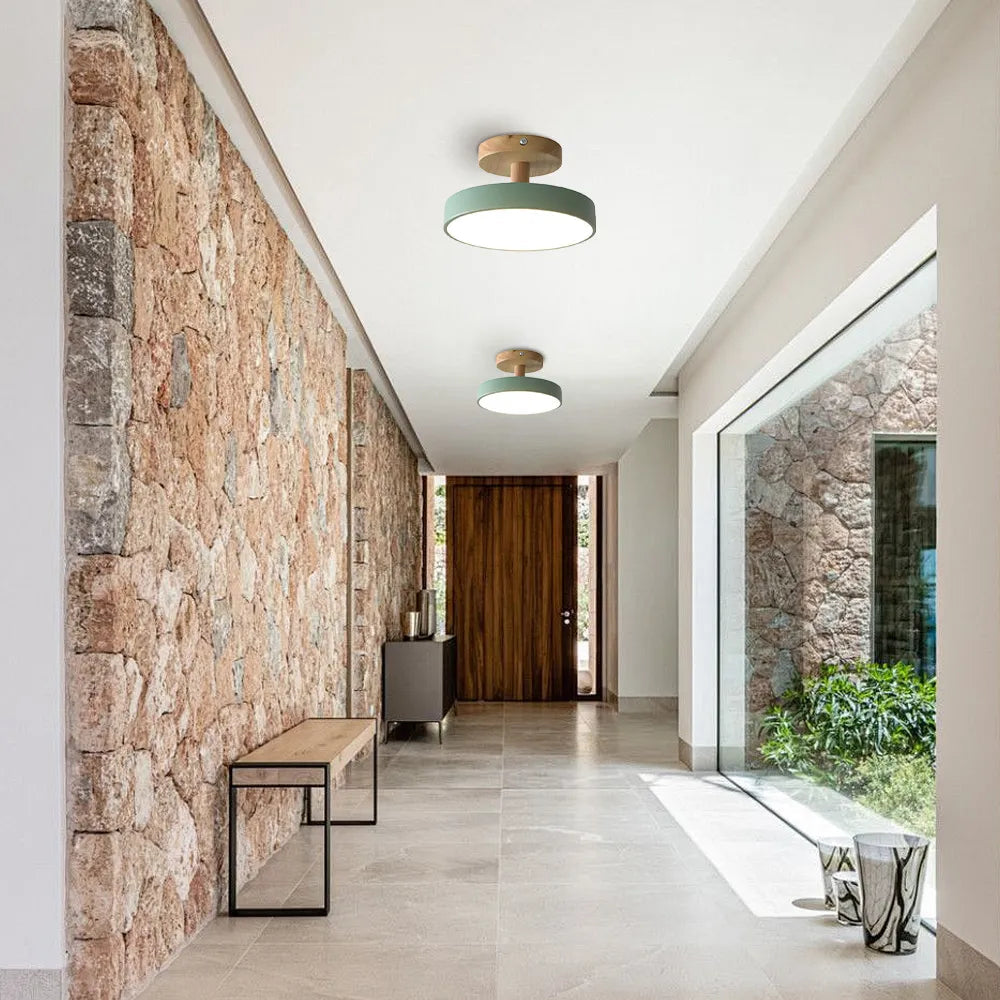 Plafondlamp met Houten Basis en Groene Armatuur – Energiezuinige LED Plafonnière voor Slaapkamer en Kleine Ruimtes 3