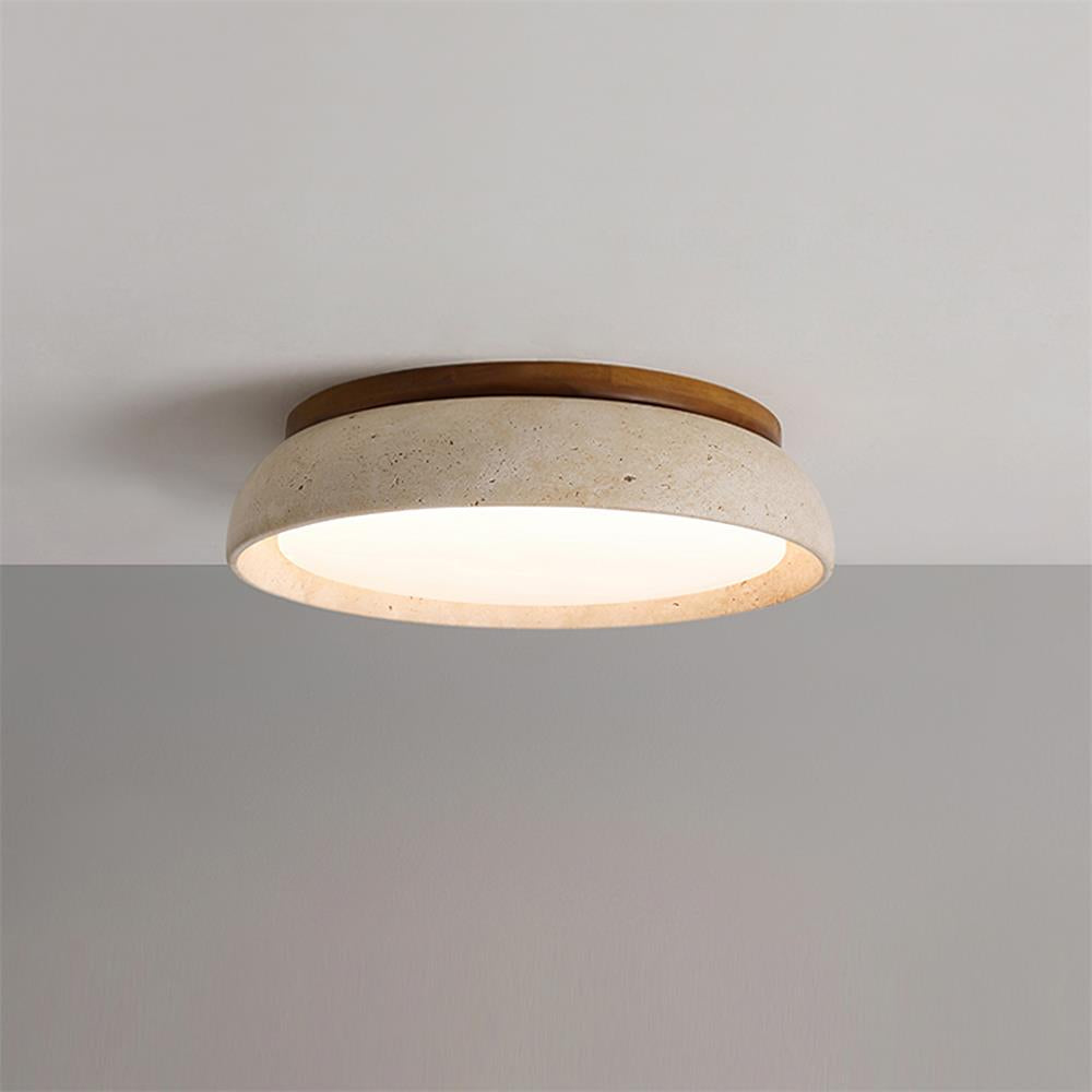 Plafondlamp van Travertin en Hout met LED Verlichting – Minimalistisch Ontwerp voor Binnen en Buiten 0
