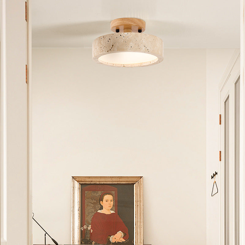 Ronde Travertin LED Plafondlamp - Waterdichte Plafonniere voor Badkamer met Natuurlijke Verlichting, IP65 Veiligheid 1