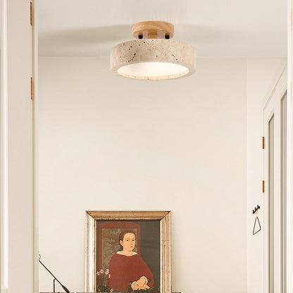 Ronde Travertin LED Plafondlamp - Waterdichte Plafonniere voor Badkamer met Natuurlijke Verlichting, IP65 Veiligheid 1