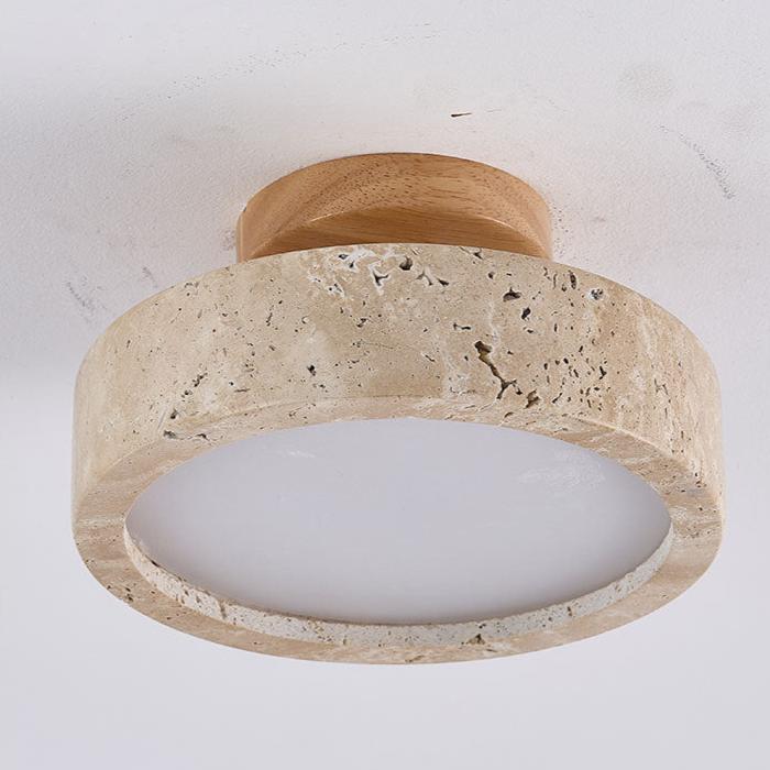 Ronde Travertin LED Plafondlamp - Waterdichte Plafonniere voor Badkamer met Natuurlijke Verlichting, IP65 Veiligheid 6