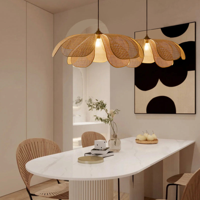 Rotan Hanglamp in Bloemvorm – Elegante Woonkamer en Eetkamer Lamp van Natuurlijk Rotan 0