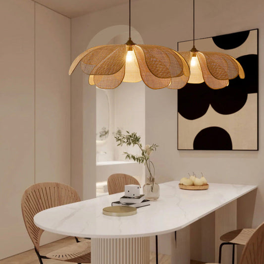 Rotan Hanglamp in Bloemvorm – Elegante Woonkamer en Eetkamer Lamp van Natuurlijk Rotan 0
