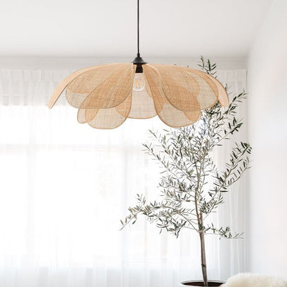 Rotan Hanglamp in Bloemvorm – Elegante Woonkamer en Eetkamer Lamp van Natuurlijk Rotan 2