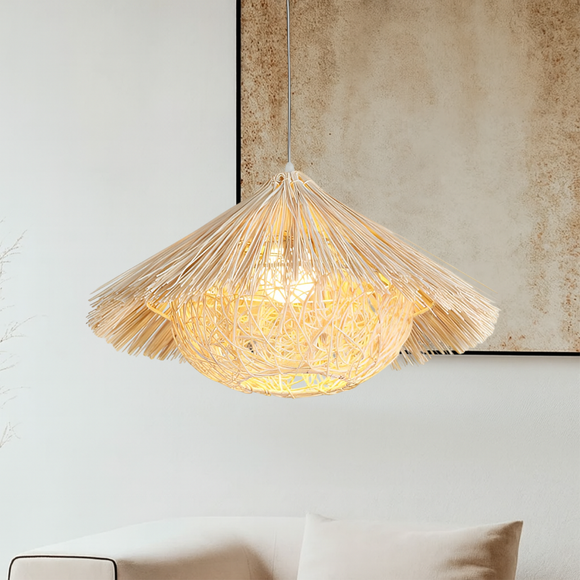 Rotan Hanglamp voor Eettafel en Woonkamer - Handgeweven LED Verlichting met Instelbare Hoogte, Ø 50 cm 3