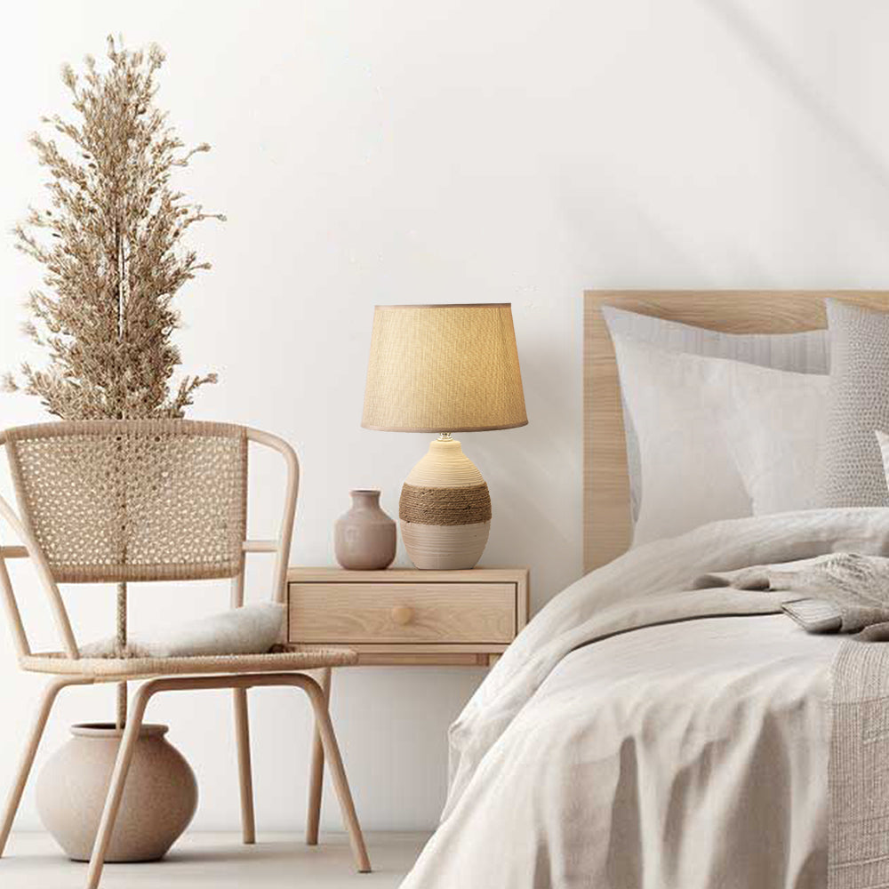 Rustieke Keramische Tafellamp met Henneptouw en E27 Lamphouder – Handgemaakt Design 3